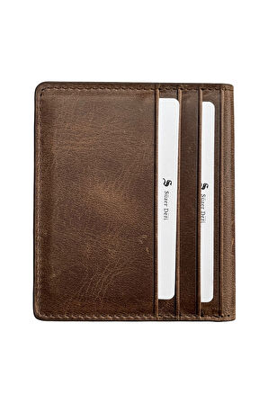 Mıknatıslı İkiye Katlı İnce Model Hakiki Deri Kredi Kartlık Crazy Kahverengi