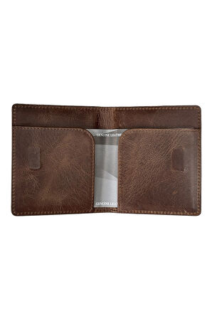 Mıknatıslı İkiye Katlı İnce Model Hakiki Deri Kredi Kartlık Crazy Kahverengi