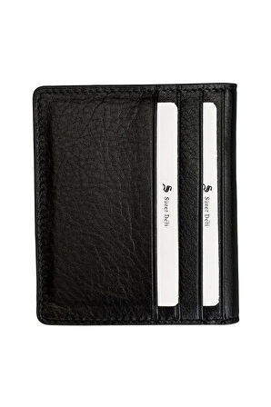 Mıknatıslı İkiye Katlı İnce Model Hakiki Deri Kredi Kartlık Siyah