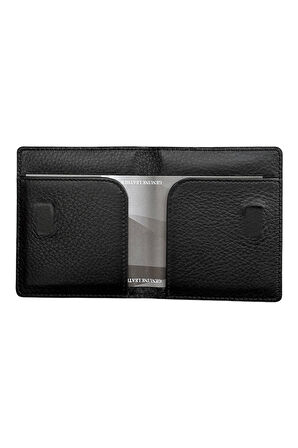 Mıknatıslı İkiye Katlı İnce Model Hakiki Deri Kredi Kartlık Siyah