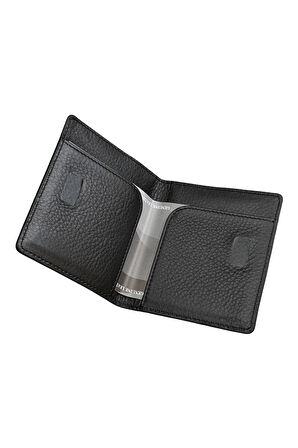 Mıknatıslı İkiye Katlı İnce Model Hakiki Deri Kredi Kartlık Siyah