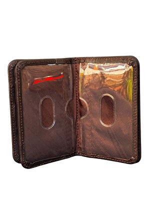 Mini Boy İkiye Katlı Slim Basic Model Hakiki Deri Kredi Kartlık Kahvevrengi