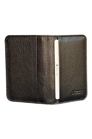 Mini Boy İkiye Katlı Slim Basic Model Hakiki Deri Kredi Kartlık Siyah