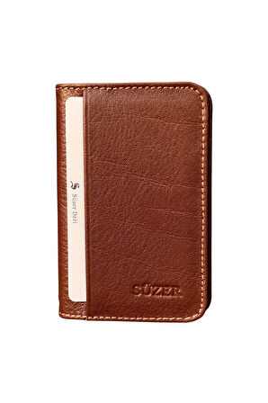 Mini Boy İkiye Katlı Slim Basic Model Hakiki Deri Kredi Kartlık Taba