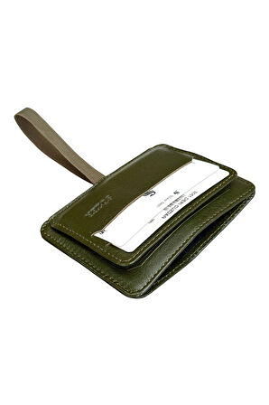 Lastikli İki Katlı Mini Boy İnce Slim Basic Model Hakiki Deri Kredi Kartlık Haki