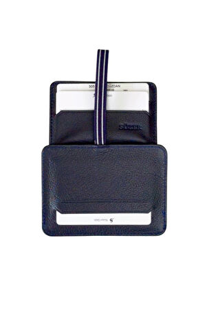 Lastikli İki Katlı Mini Boy İnce Slim Basic Model Hakiki Deri Kredi Kartlık Lacivert