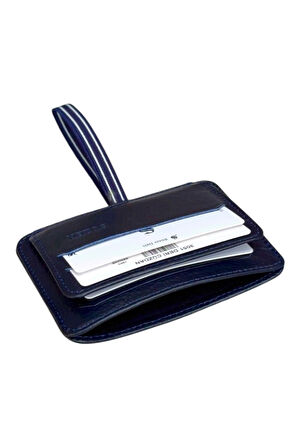 Lastikli İki Katlı Mini Boy İnce Slim Basic Model Hakiki Deri Kredi Kartlık Lacivert