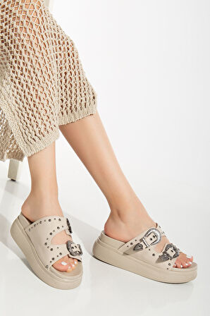 ASFSTORE 24422-1180 Bej Dolgu Topuk Kadın Sandalet