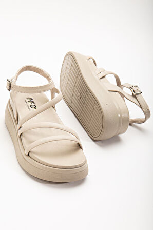 ASFSTORE 24422-844 Bej Dolgu Topuk Kadın Sandalet
