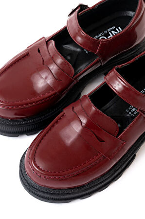 ASFSTORE 745-771 Bordo Rugan Kadın Günlük Yüksek Tabanlı Loafer Ayakkabı