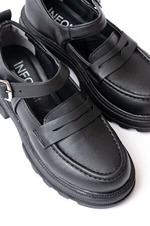 ASFSTORE 745-771 Siyah Kadın Günlük Yüksek Tabanlı Loafer Ayakkabı
