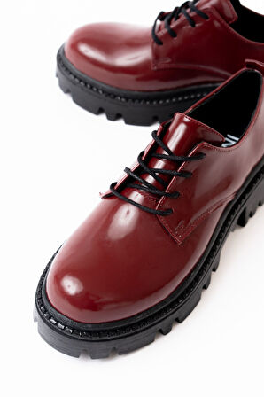ASFSTORE 868-754 Bordo Rugan Bağcıklı Günlük Yüksek Tabanlı Loafer Ayakkabı