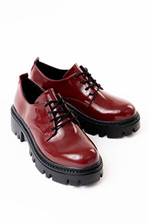 ASFSTORE 868-754 Bordo Rugan Bağcıklı Günlük Yüksek Tabanlı Loafer Ayakkabı