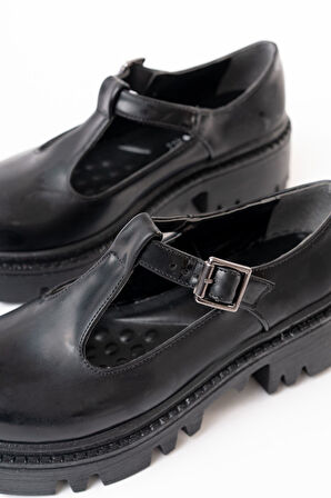 ASFSTORE 868-757 Siyah Rugan Günlük Yüksek Tabanlı Loafer Ayakkabı