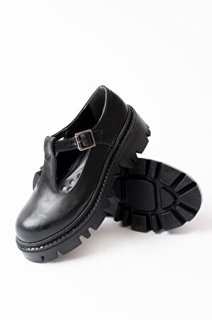 ASFSTORE 868-757 Siyah Rugan Günlük Yüksek Tabanlı Loafer Ayakkabı