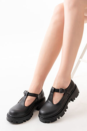 ASFSTORE 868-757 Siyah Günlük Yüksek Tabanlı Loafer Ayakkabı