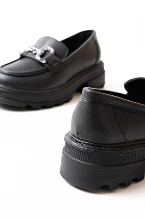 ASFSTORE 745-773 Siyah Günlük Yüksek Tabanlı Loafer Ayakkabı