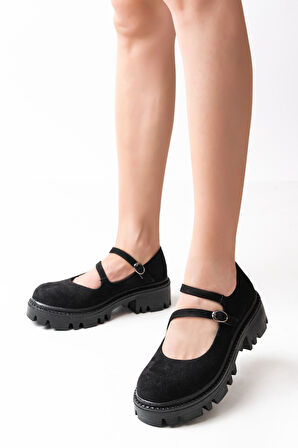 ASFSTORE 868-756 Siyah Süet Günlük Yüksek Tabanlı Loafer Ayakkabı
