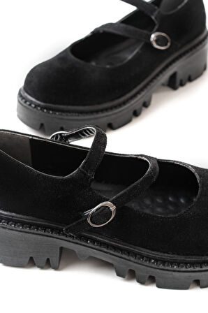 ASFSTORE 868-756 Siyah Süet Günlük Yüksek Tabanlı Loafer Ayakkabı