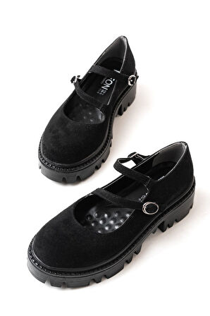 ASFSTORE 868-756 Siyah Süet Günlük Yüksek Tabanlı Loafer Ayakkabı
