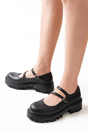 ASFSTORE 868-756 Siyah Günlük Yüksek Tabanlı Loafer Ayakkabı 