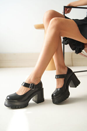 ASFSTORE NVL-1006 Siyah Günlük Yüksek Topuklu Platform Loafer Kadın Ayakkabı