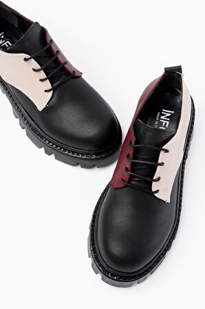 ASFSTORE 868-754 Siyah Garni Bağcıklı Günlük Yüksek Tabanlı Loafer Ayakkabı