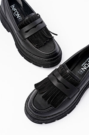 ASFSTORE 749-749 Siyah Günlük Yüksek Tabanlı Loafer Ayakkabı