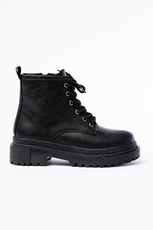 ASFSTORE 812-296 Siyah Bağcıklı Fermuarlı Günlük Kadın Bot
