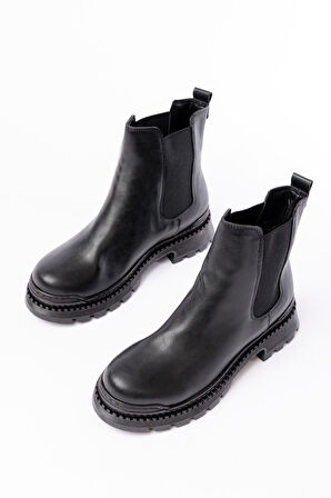 ASFSTORE 2051-2137 Siyah Lastikli Günlük Kadın Bot