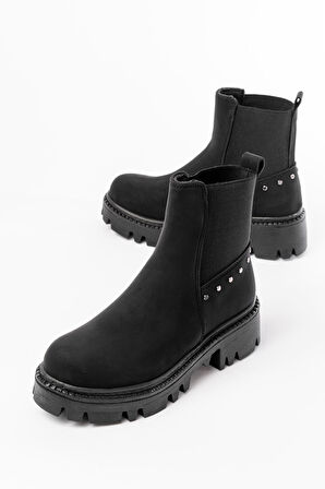 ASFSTORE 868-2005 Siyah Zümrüt Lastikli Günlük Kadın Bot