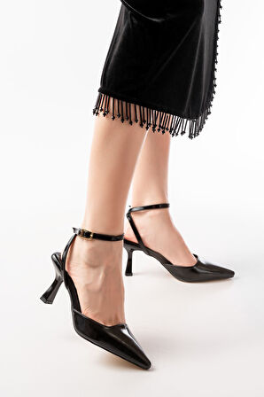 ASFSTORE ST-004 Siyah Rugan Günlük 7 cm Topuklu Bayan Ayakkabı