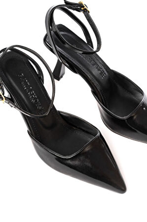 ASFSTORE ST-004 Siyah Rugan Günlük 7 cm Topuklu Bayan Ayakkabı