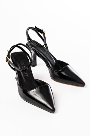 ASFSTORE ST-004 Siyah Rugan Günlük 7 cm Topuklu Bayan Ayakkabı
