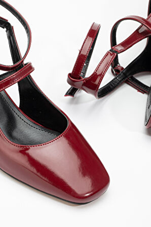 ASFSTORE ST-003 Bordo Rugan Günlük 4 cm Topuklu Bayan Ayakkabı