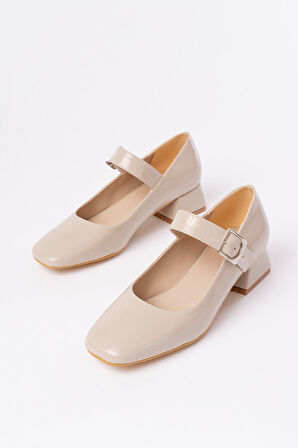 ASFSTORE ST-006 Bej Rugan Günlük 4 cm Topuklu Bayan Ayakkabı
