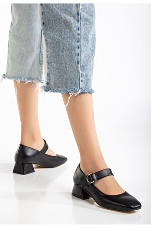 ASFSTORE ST-006 Siyah Günlük 4 cm Topuklu Bayan Ayakkabı