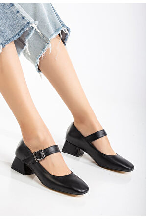ASFSTORE ST-006 Siyah Günlük 4 cm Topuklu Bayan Ayakkabı