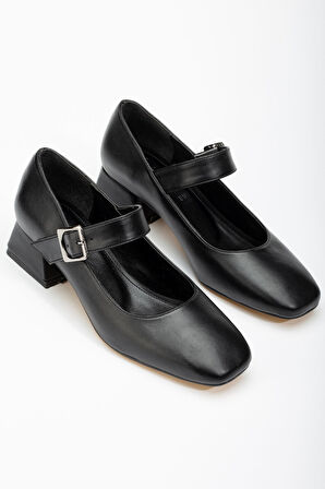 ASFSTORE ST-006 Siyah Günlük 4 cm Topuklu Bayan Ayakkabı