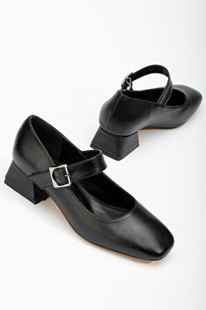 ASFSTORE ST-006 Siyah Günlük 4 cm Topuklu Bayan Ayakkabı