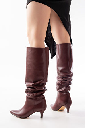 ASFSTORE SR-2001 Bordo İnce Topuklu Günlük Bayan Çizme