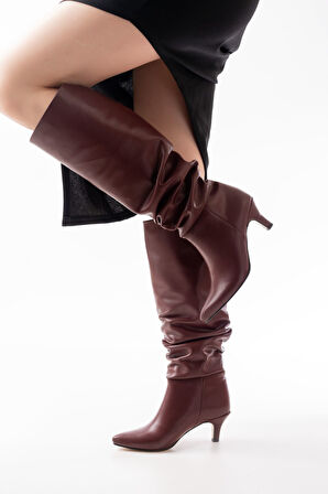ASFSTORE SR-2001 Bordo İnce Topuklu Günlük Bayan Çizme