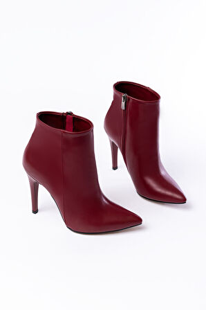 ASFSTORE VRT-4802 Bordo Yüksek İnce Topuklu Fermuarlı Kadın Bot