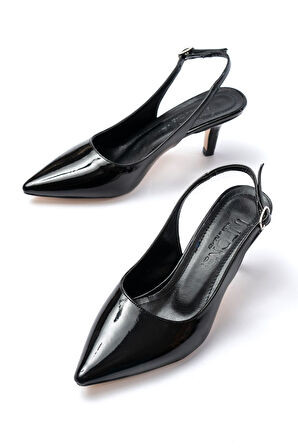 ASFSTORE ST-1152 Siyah Rugan Günlük 7 cm Topuklu Kadın Ayakkabı 