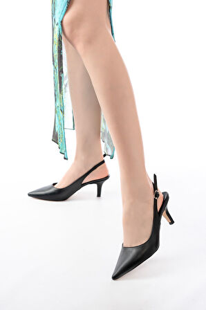 ASFSTORE ST-1152 Siyah Günlük 7 cm Topuklu Kadın Ayakkabı