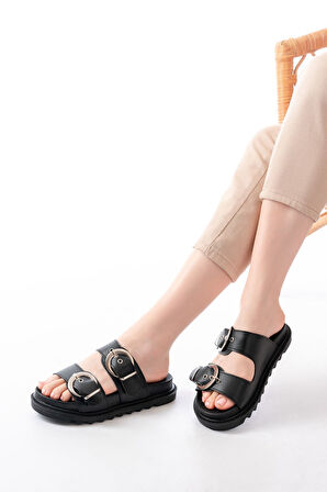 ASFSTORE DM-6010 Siyah Toka Aksesuarlı Günlük Kadın Terlik 