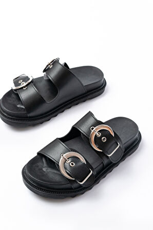 ASFSTORE DM-6010 Siyah Toka Aksesuarlı Günlük Kadın Terlik 