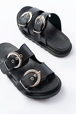ASFSTORE DM-6010 Siyah Toka Aksesuarlı Günlük Kadın Terlik 