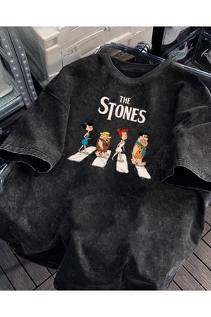 The Stones Baskılı Yıkamalı Vintage Unisex Oversize T-Shirt