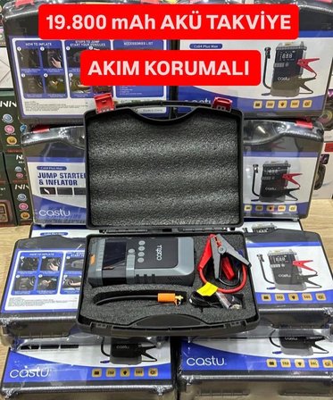 20.000 mAh 4’ü 1 Arada Akü Takviye Cihazı – Lastik Şişirme, Powerbank, LED Işıldak Özellikli